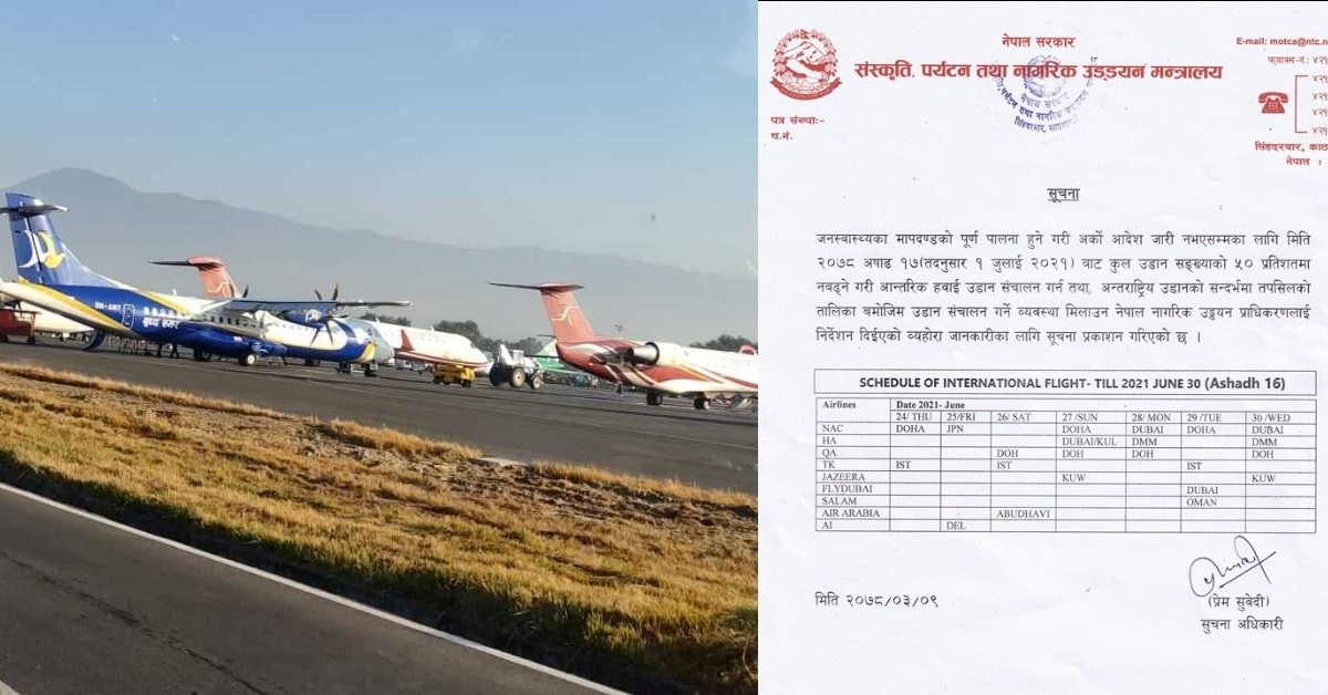 आन्तरिक हवाई उडान असार १७ देखि, कहाँ कहिले हुँदै छ अन्तर्राष्ट्रिय उडान (सूचीसहित)