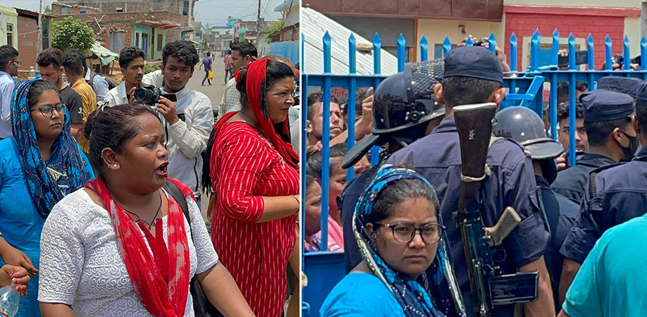 राज्यमन्त्रीलाई कारबाहीको माग गर्दै प्रहरी कार्यालय अगाडि धर्ना