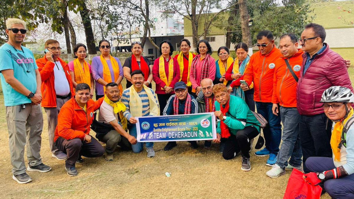 बुद्ध ज्ञान साईकल यात्रामा सहभागी हुन आएका साईकिलिष्टहरुलाई भैरहवामा स्वागत