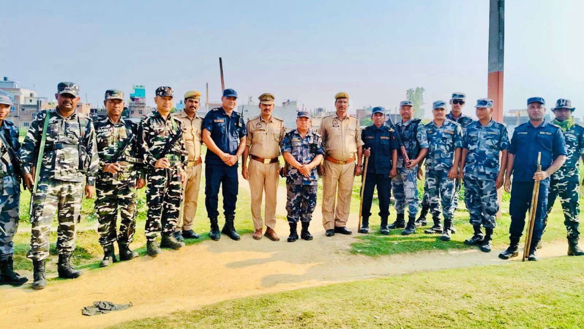 रुपन्देहीको नेपाल भारत सिमामा चार सुरक्षा निकायको सम्युक्त सुरक्षा गस्ती